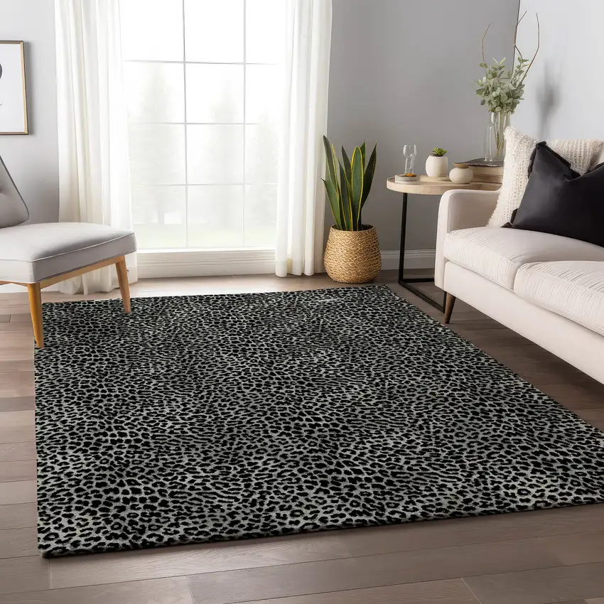 Graphite And Black Leopard Print Washable Indoor Outdoor Area Rug Photo 7