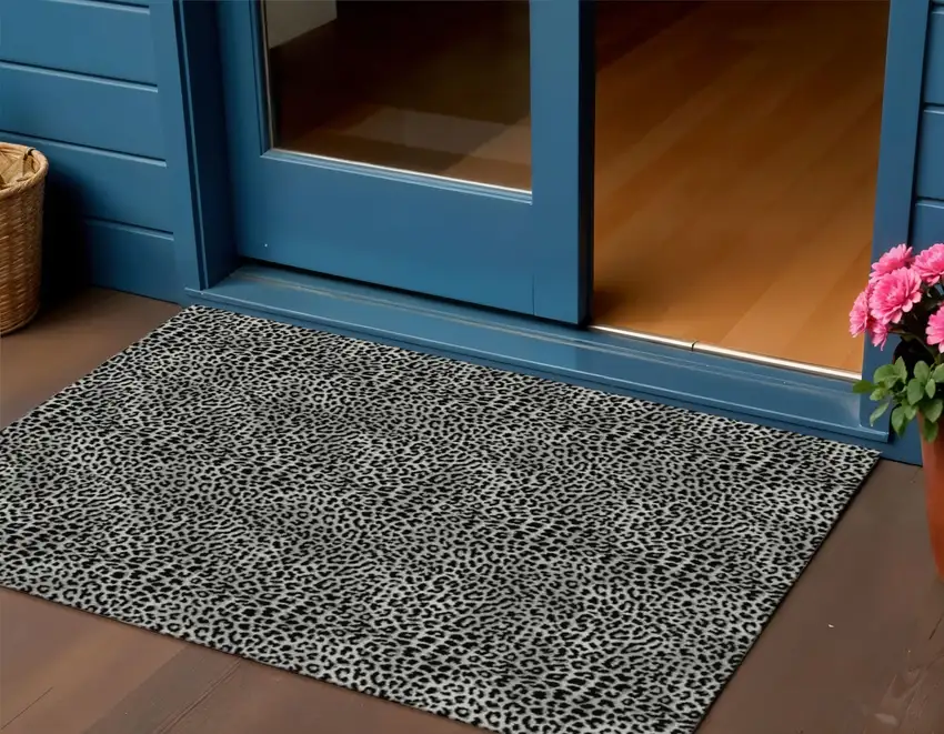 Graphite And Black Leopard Print Washable Indoor Outdoor Area Rug Photo 1
