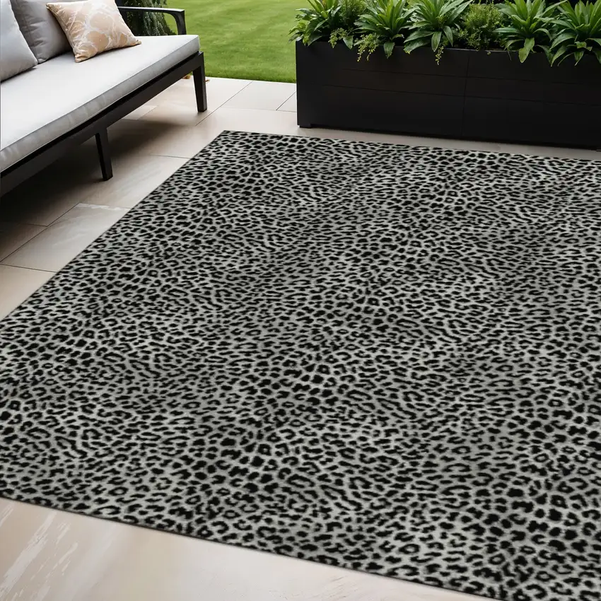 Graphite And Black Leopard Print Washable Indoor Outdoor Area Rug Photo 1