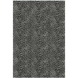 Photo of Graphite And Black Leopard Print Washable Indoor Outdoor Area Rug