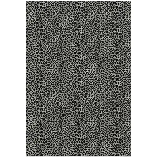 Graphite And Black Leopard Print Washable Indoor Outdoor Area Rug Photo 1