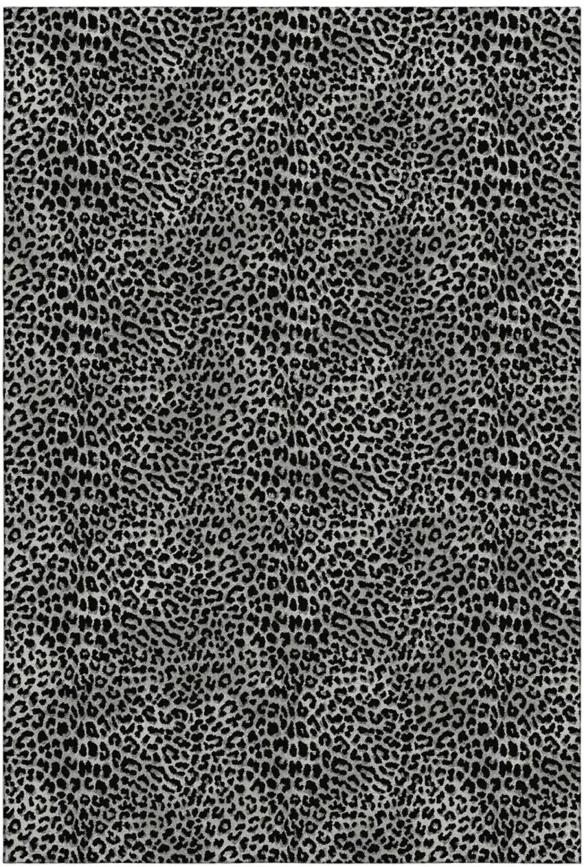 Graphite And Black Leopard Print Washable Indoor Outdoor Area Rug Photo 1