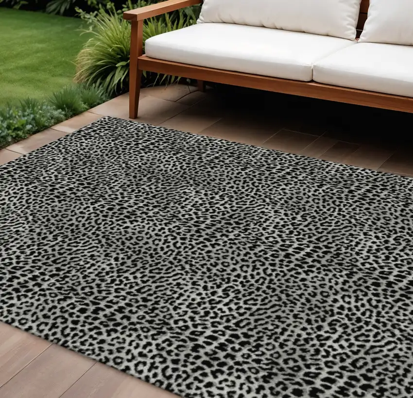 Graphite And Black Leopard Print Washable Indoor Outdoor Area Rug Photo 1