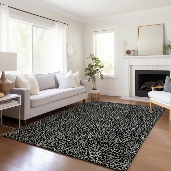 Graphite And Black Leopard Print Washable Indoor Outdoor Area Rug Photo 8