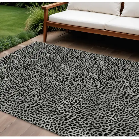 Graphite And Black Leopard Print Washable Indoor Outdoor Area Rug Photo 1