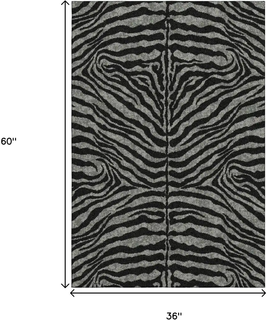 Graphite And Black Zebra Print Washable Indoor Outdoor Area Rug Photo 3