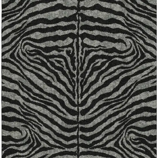 Graphite And Black Zebra Print Washable Indoor Outdoor Area Rug Photo 5
