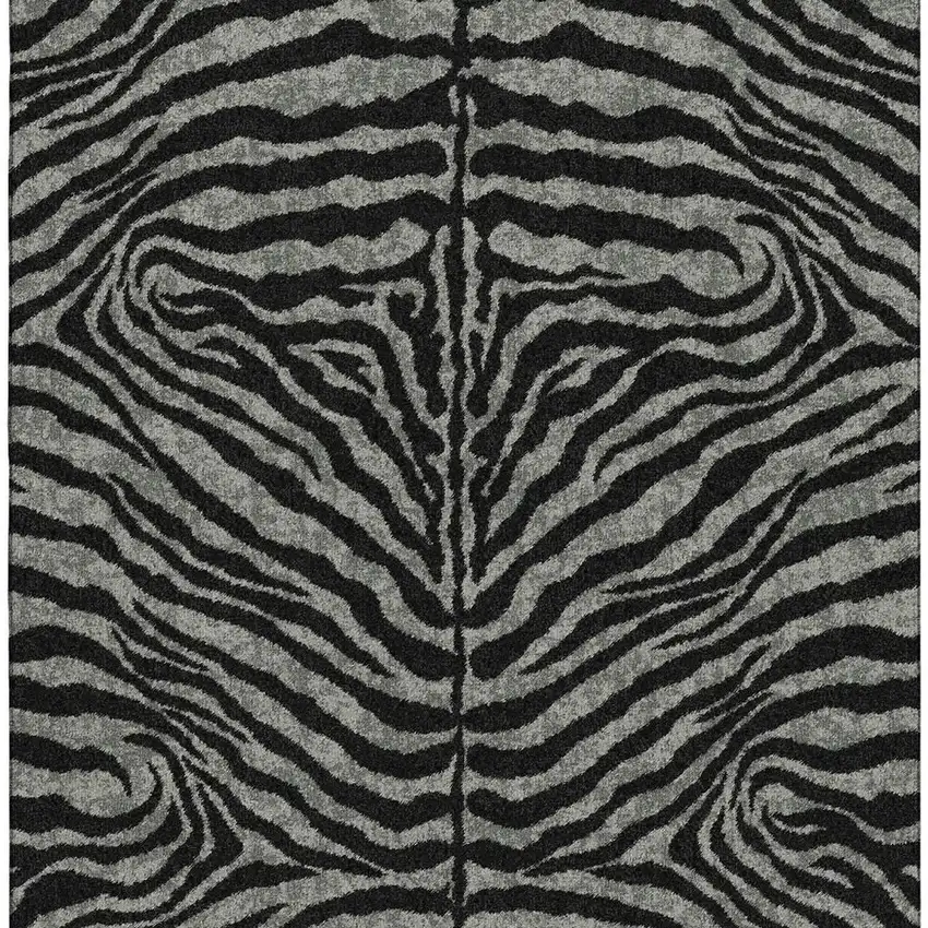 Graphite And Black Zebra Print Washable Indoor Outdoor Area Rug Photo 5