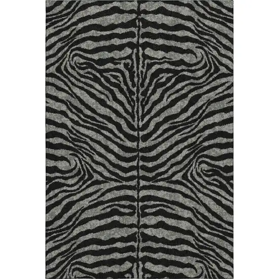 Graphite And Black Zebra Print Washable Indoor Outdoor Area Rug Photo 2