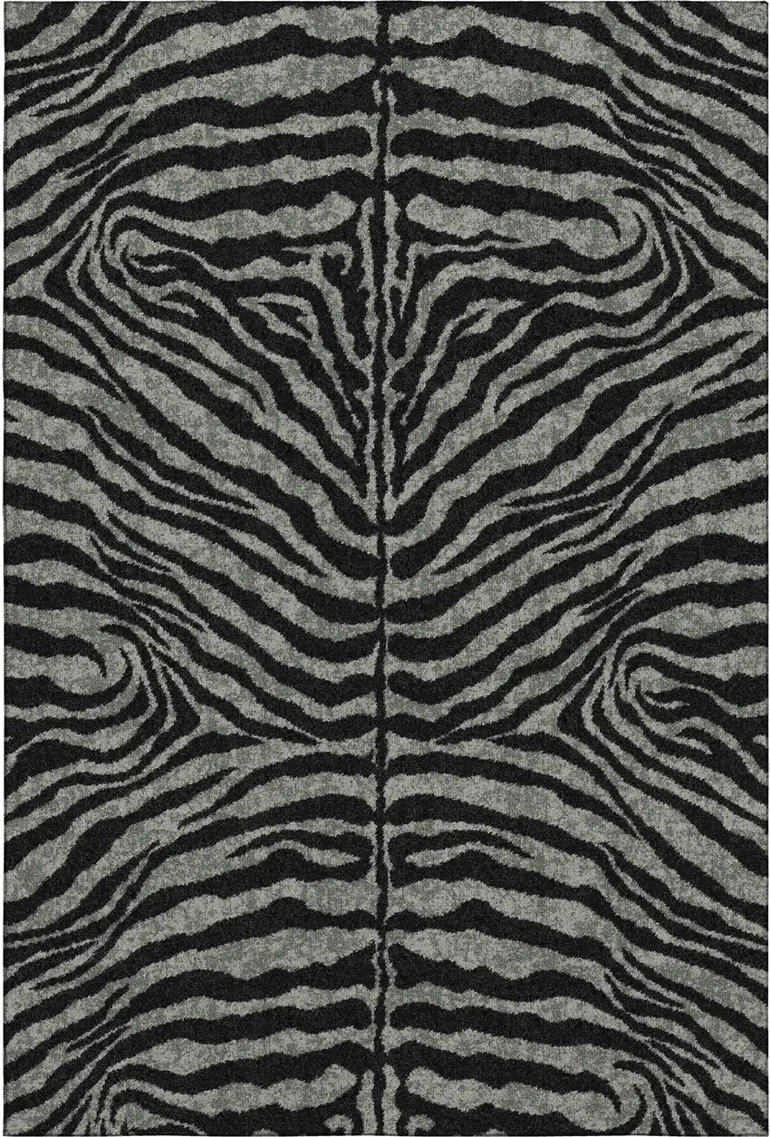 Graphite And Black Zebra Print Washable Indoor Outdoor Area Rug Photo 2
