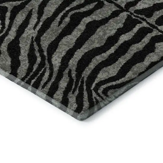 Graphite And Black Zebra Print Washable Indoor Outdoor Area Rug Photo 4