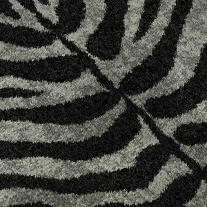 Photo of Graphite And Black Zebra Print Washable Indoor Outdoor Area Rug