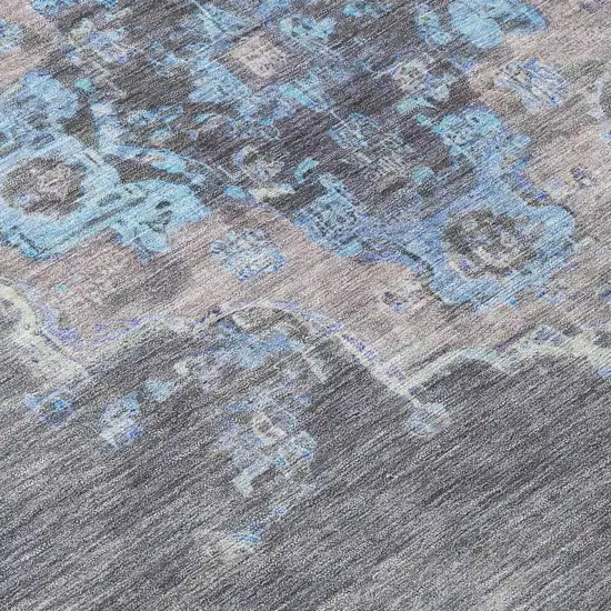Graphite And Blue Medallion Washable Indoor Outdoor Area Rug Photo 7