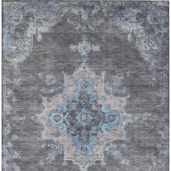 Graphite And Blue Medallion Washable Indoor Outdoor Area Rug Photo 4