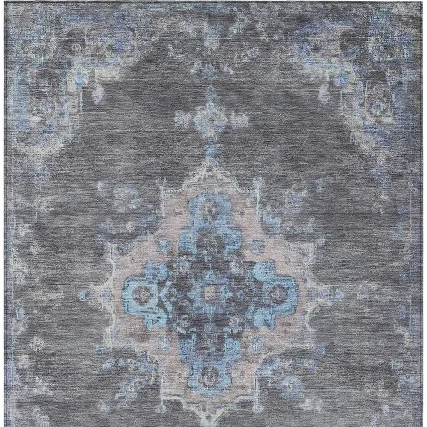 Graphite And Blue Medallion Washable Indoor Outdoor Area Rug Photo 4