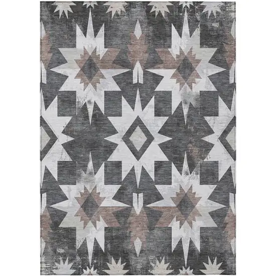 Graphite And Brown Aztec Washable Indoor Outdoor Area Rug Photo 1