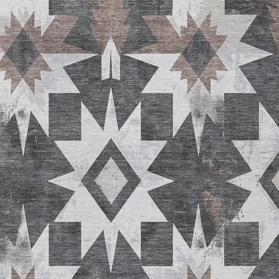 Graphite And Brown Aztec Washable Indoor Outdoor Area Rug Photo 3