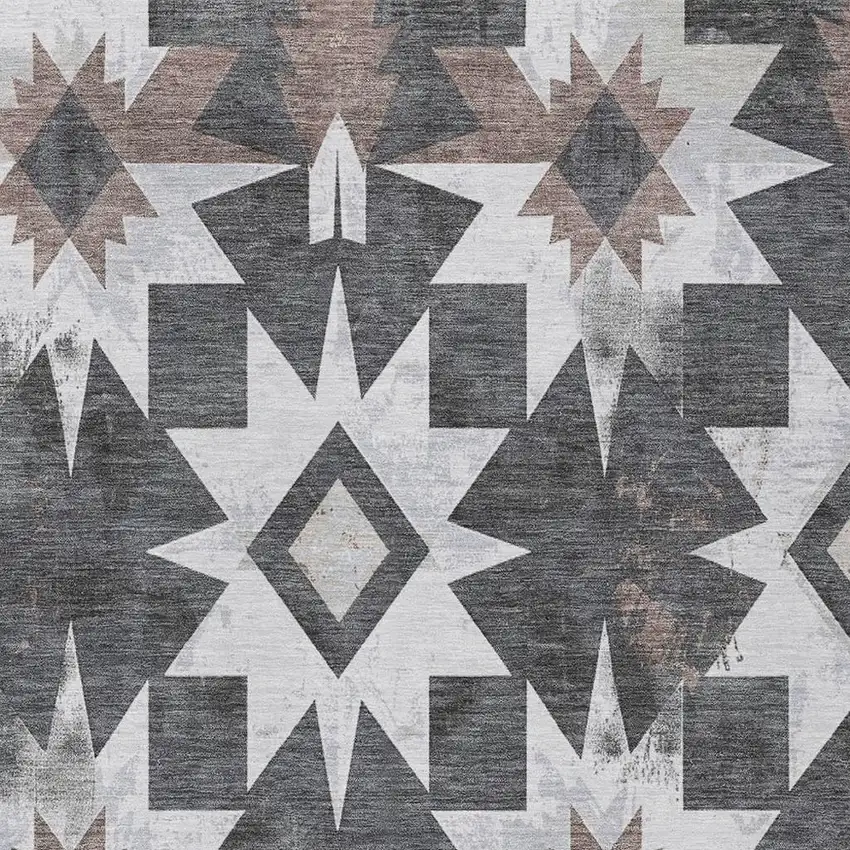 Graphite And Brown Aztec Washable Indoor Outdoor Area Rug Photo 3