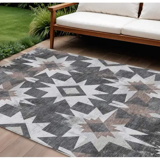 Graphite And Brown Aztec Washable Indoor Outdoor Area Rug Photo 2
