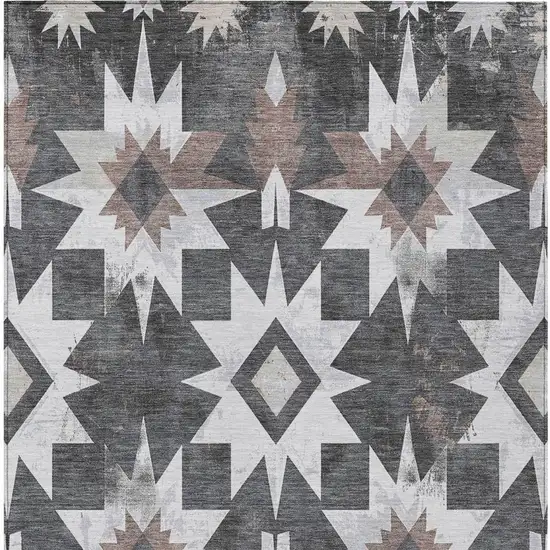 Graphite And Brown Aztec Washable Indoor Outdoor Area Rug Photo 4