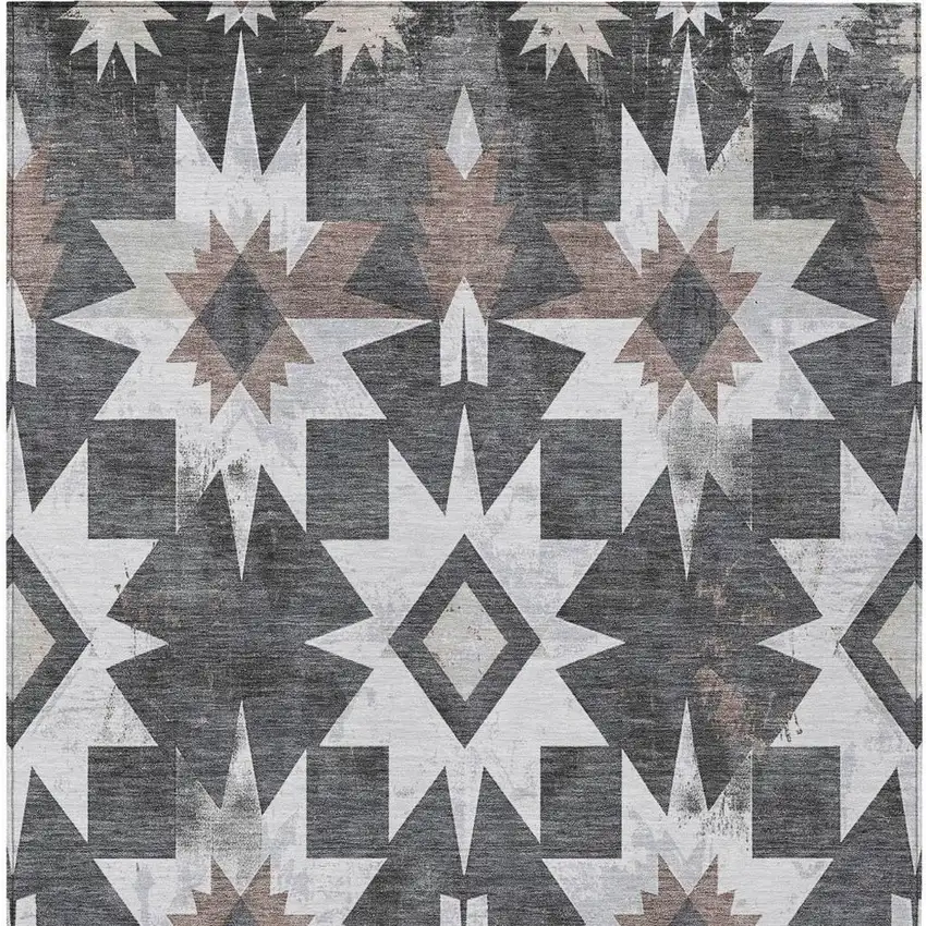 Graphite And Brown Aztec Washable Indoor Outdoor Area Rug Photo 4