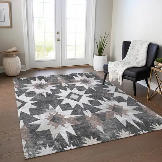 Graphite And Brown Aztec Washable Indoor Outdoor Area Rug Photo 6