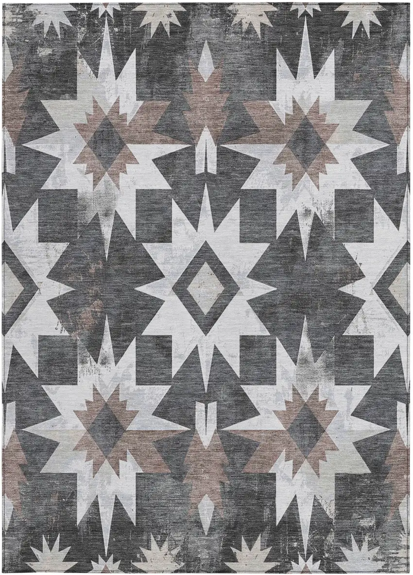 Graphite And Brown Aztec Washable Indoor Outdoor Area Rug Photo 3