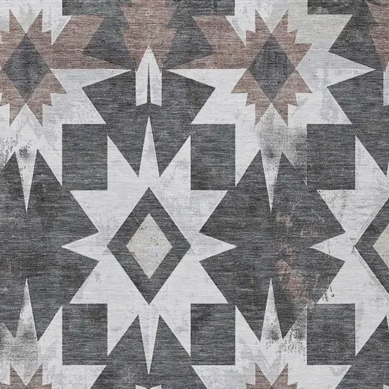 Graphite And Brown Aztec Washable Indoor Outdoor Area Rug Photo 3