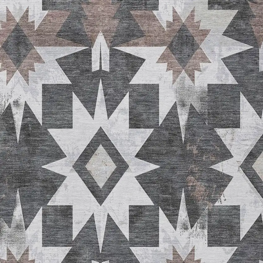 Graphite And Brown Aztec Washable Indoor Outdoor Area Rug Photo 3