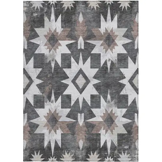 Graphite And Brown Aztec Washable Indoor Outdoor Area Rug Photo 4