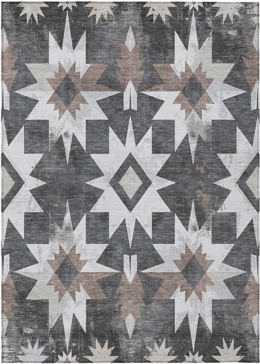 Graphite And Brown Aztec Washable Indoor Outdoor Area Rug Photo 1