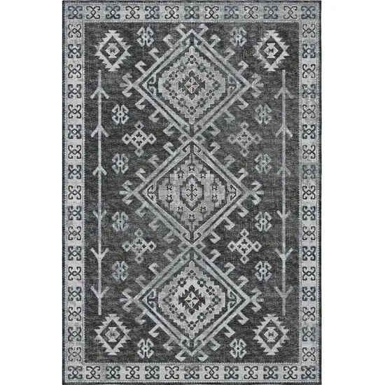 Graphite And Charcoal Geometric Washable Area Rug With UV Protection Photo 4