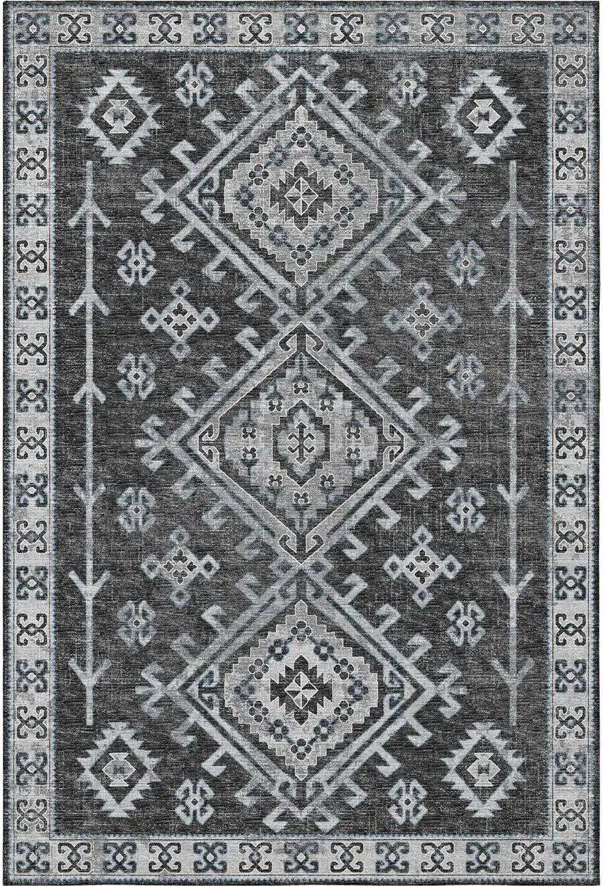 Graphite And Charcoal Geometric Washable Area Rug With UV Protection Photo 4