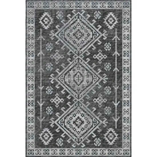 Graphite And Charcoal Geometric Washable Area Rug With UV Protection Photo 2