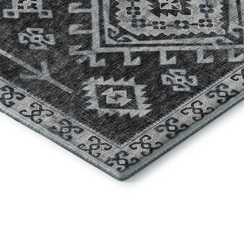 Graphite And Charcoal Geometric Washable Area Rug With UV Protection Photo 8
