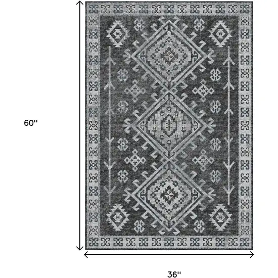 Graphite And Charcoal Geometric Washable Area Rug With UV Protection Photo 3