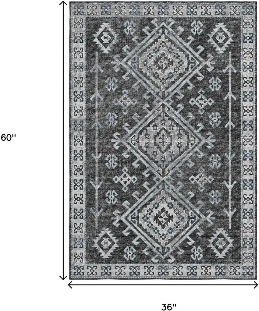 Graphite And Charcoal Geometric Washable Area Rug With UV Protection Photo 3
