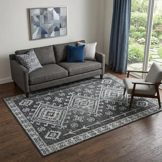 Graphite And Charcoal Diamond Distressed Washable Area Rug With UV Protection Photo 1