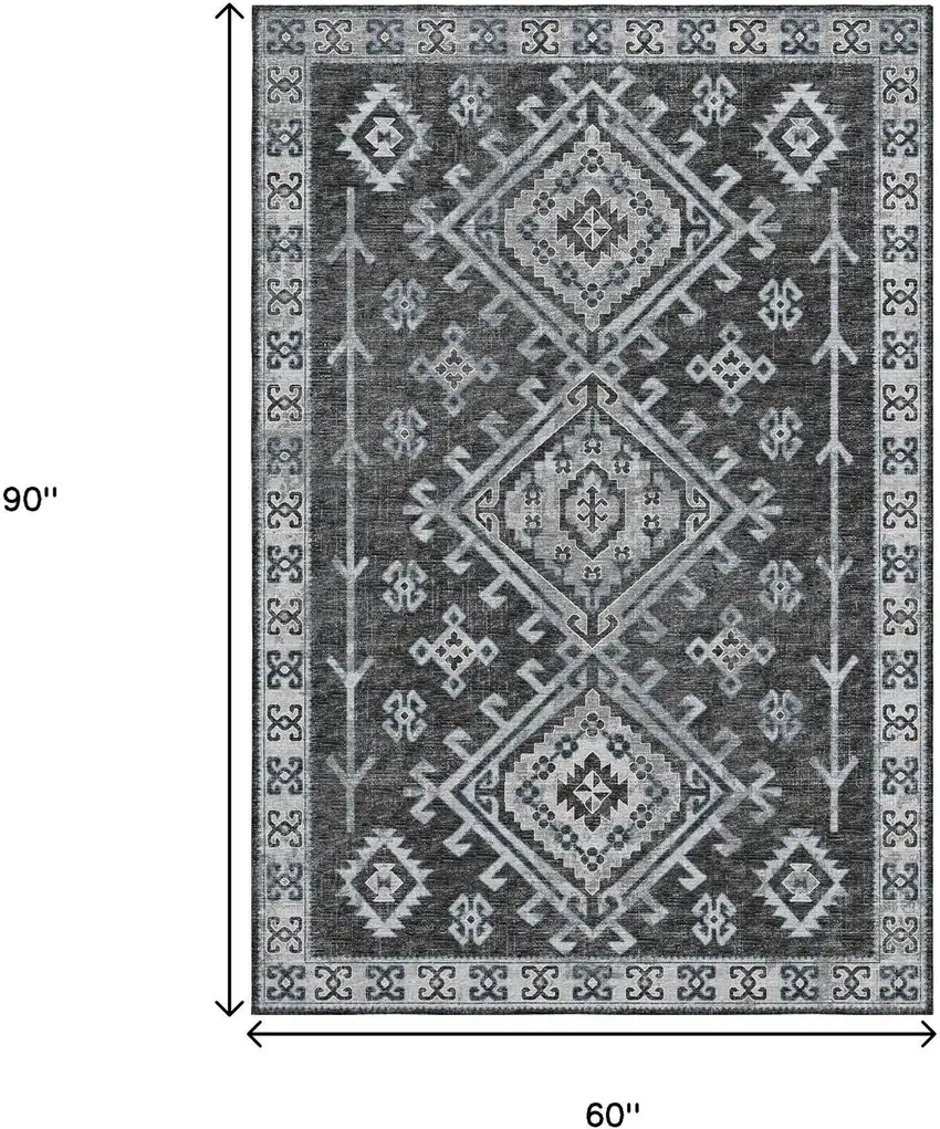 Graphite And Charcoal Geometric Washable Area Rug With UV Protection Photo 3