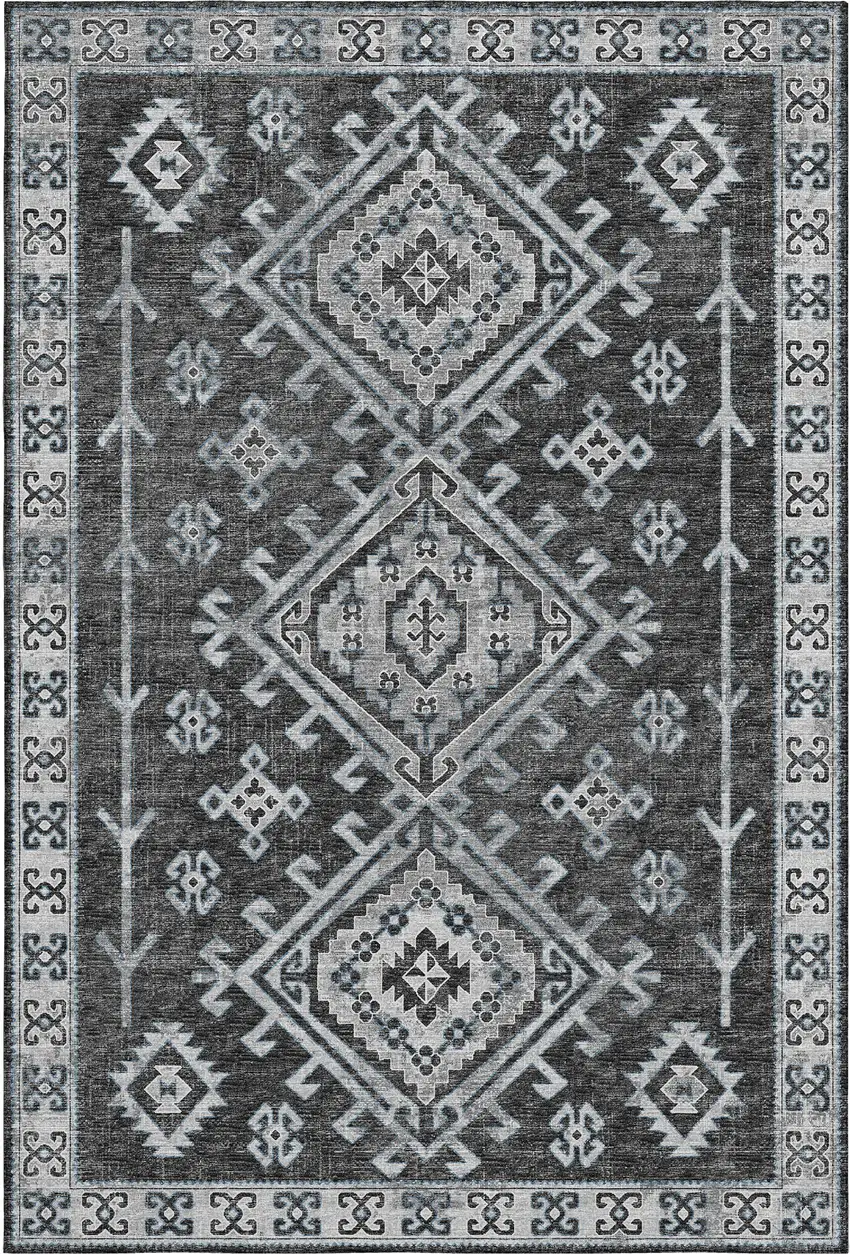 Graphite And Charcoal Geometric Washable Area Rug With UV Protection Photo 2