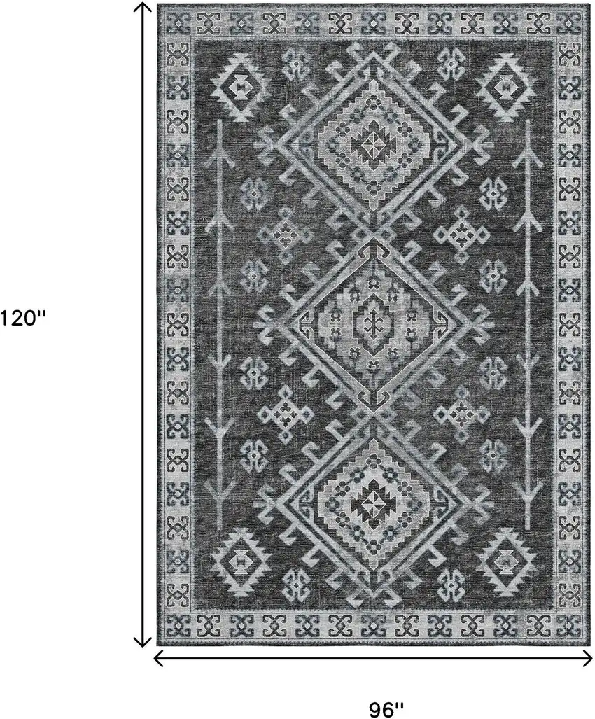Graphite And Charcoal Geometric Washable Area Rug With UV Protection Photo 3