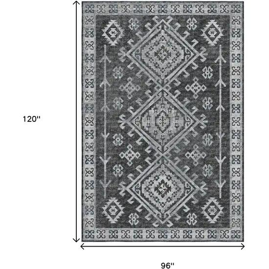 Graphite And Charcoal Geometric Washable Area Rug With UV Protection Photo 3