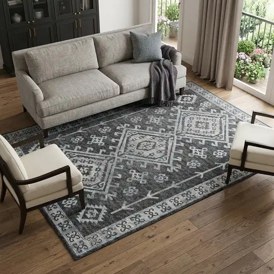 Graphite And Charcoal Diamond Distressed Washable Area Rug With UV Protection Photo 1