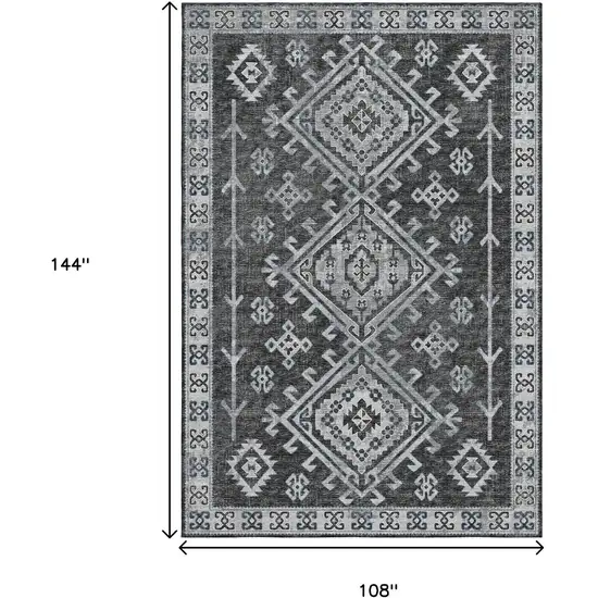 Graphite And Charcoal Geometric Washable Area Rug With UV Protection Photo 3