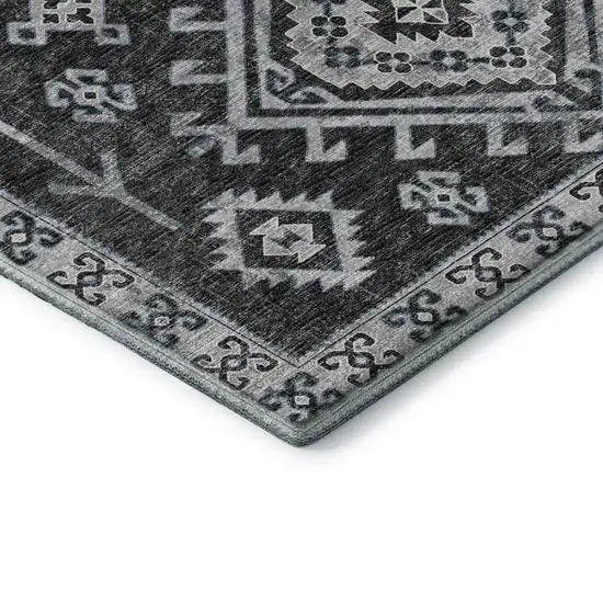Graphite And Charcoal Geometric Washable Area Rug With UV Protection Photo 7