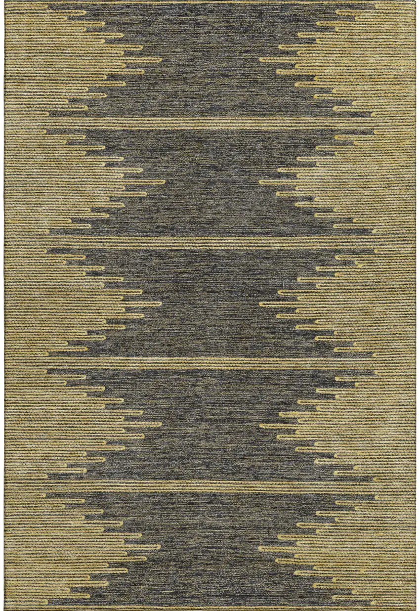 Graphite And Gold Abstract Washable Area Rug With UV Protection Photo 1