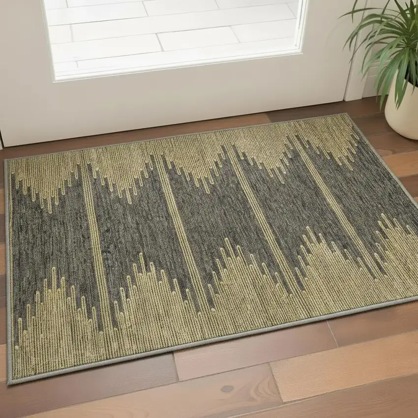 Graphite And Gold Abstract Washable Area Rug With UV Protection Photo 2