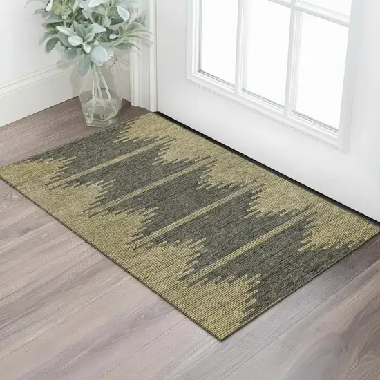 Graphite And Gold Abstract Washable Area Rug With UV Protection Photo 1