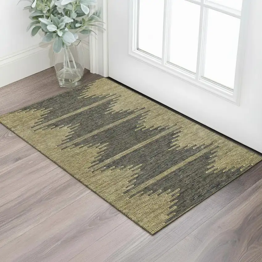 Graphite And Gold Abstract Washable Area Rug With UV Protection Photo 1