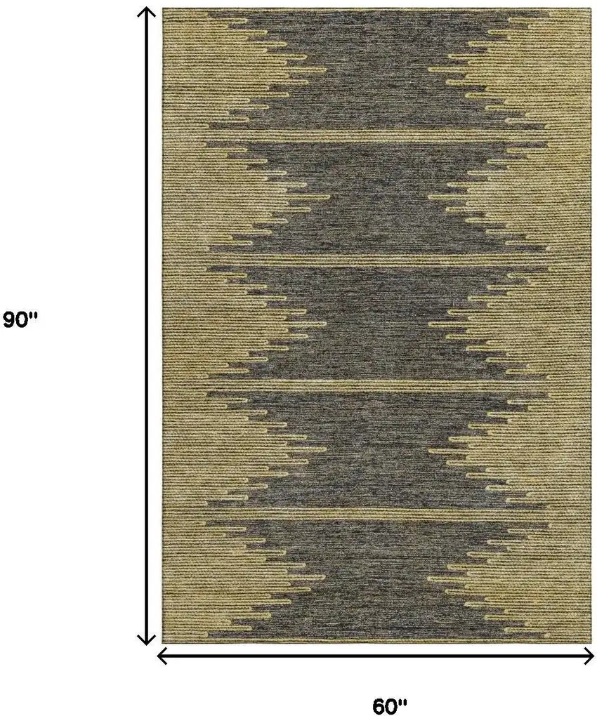 Graphite And Gold Abstract Washable Area Rug With UV Protection Photo 3